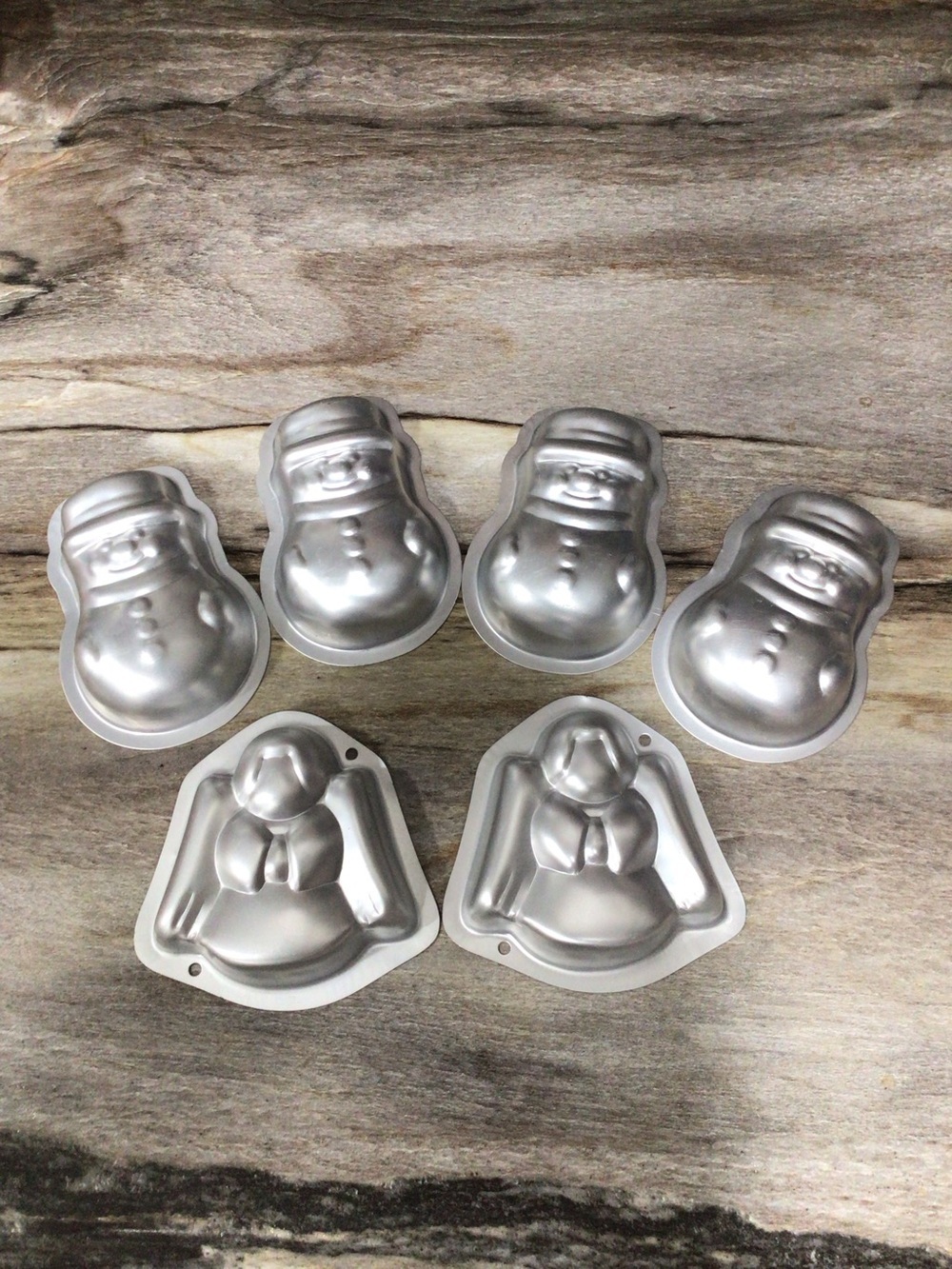 6pc Vintage Wilton Aluminum Christmas Jello Molds Angel Snowman Mini Cake Molds